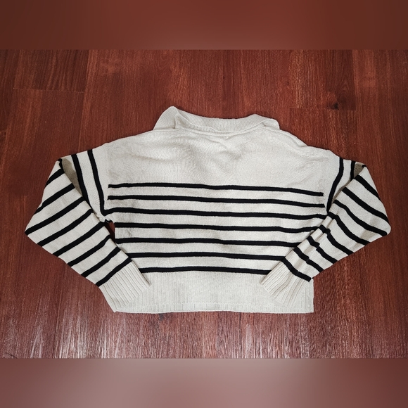 Reformation Cream and Black Striped V-Neck Sweater - Picture 3 of 6